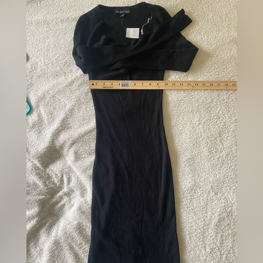 NWT Derek Heart V Neck Long Sleeve Black Small Women Bodycon Dress - Picture 7 of 11